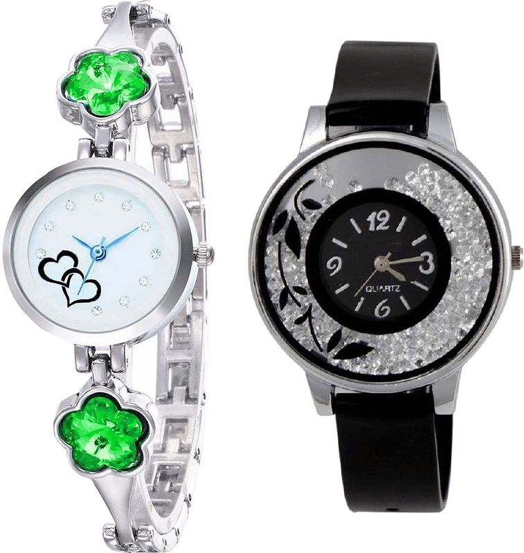 combo watch Analog Watch - For Girls Treading Model Love Valentine And Flower Analogue Silver And Black Color Girls And Women Watch - G434-G86 (Combo of 2 )