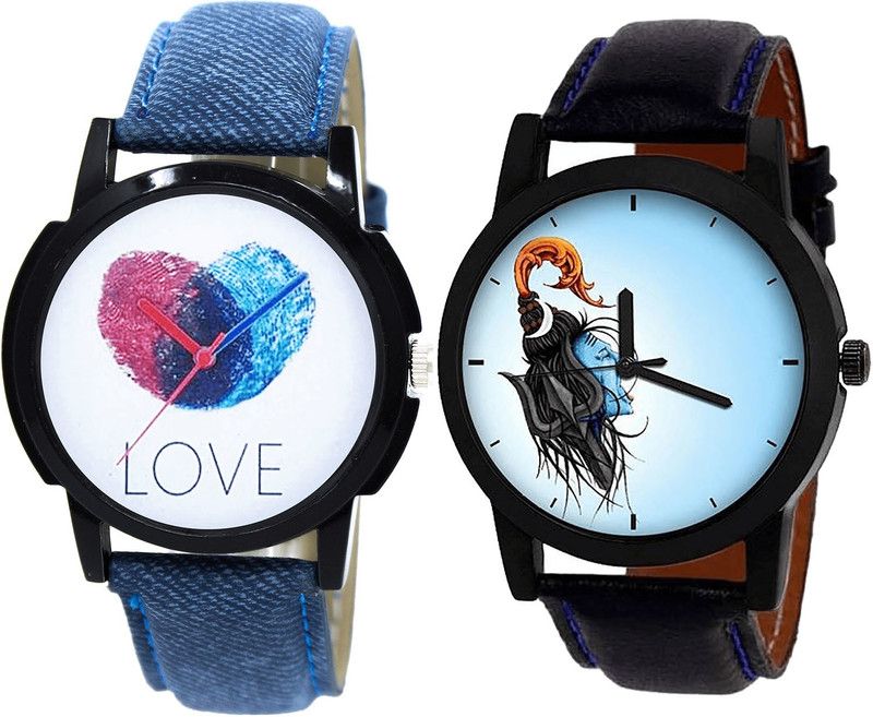 combo watch Analog Watch - For Girls Best Traditional Love And Mahadev Analogue Blue And Black Color Boys And Men Watch - B11-B22 (Combo Of 2 )