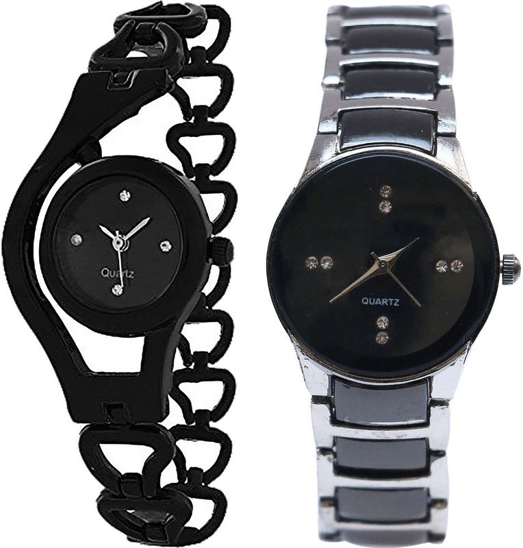 combo watch Analog Watch - For Girls Classical Unique Chain Analogue Black And Silver Color Girls And Women Watch - G68-G207 (Combo Of 2 )