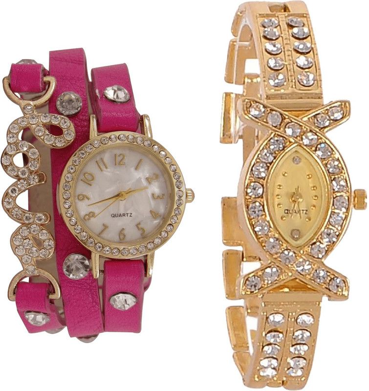 combo watch Analog Watch - For Girls Best Technology Love Valentine Analogue Pink And Gold Color Girls And Women Watch - G204-G125 (Combo Of 2 )