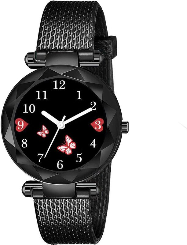 Black PU Silicone Strap Girls Womens Stylish Strap Analog Watch - For Girls Black PU Silicone Strap Girls Womens Stylish Strap