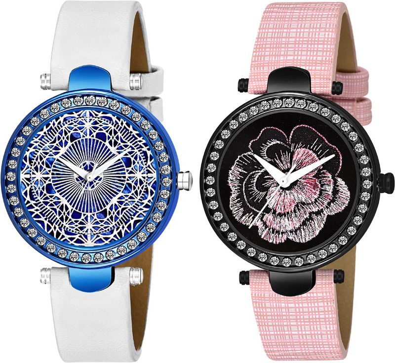 New Combo Attractive Graphic Design Dial & Genuine Leather Strap Analog Watch - For Girls