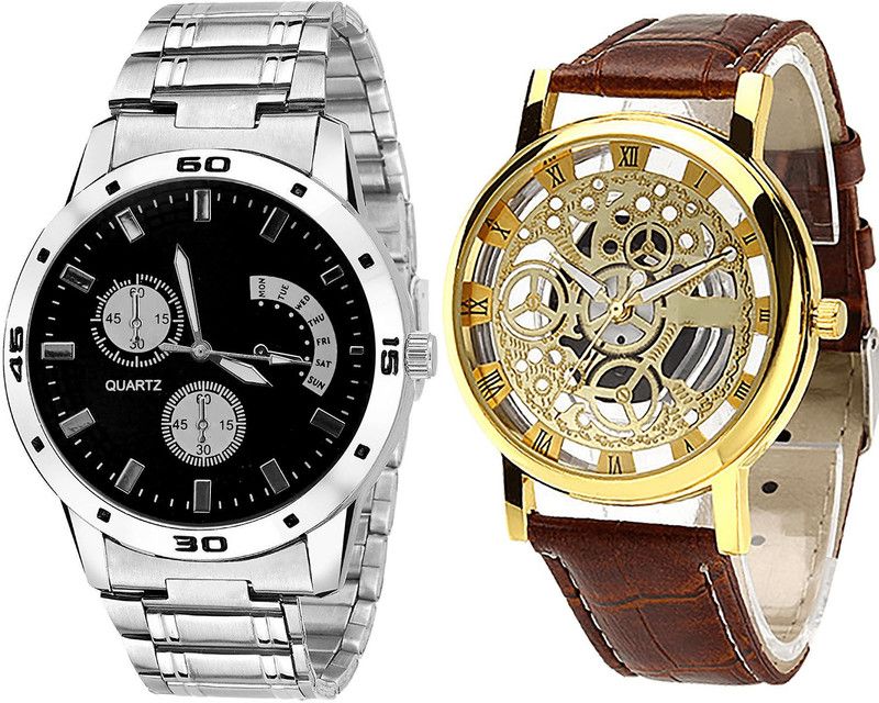 combo watch Analog Watch - For Girls Modern Professional Open Analogue Silver And Brown Color Boys And Men Watch - B83-B45 (Combo Of 2 )