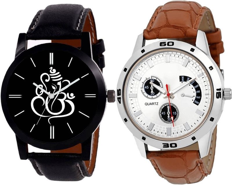 combo watch Analog Watch - For Girls Latest Fancy Ganpati Analogue Black And Brown Color Boys And Men Watch - B27-B52 (Combo Of 2 )