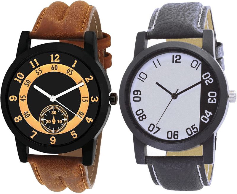combo watch Analog Watch - For Girls Modish Heart Analogue Brown And Black Color Boys And Men Watch - B14-B41 (Combo Of 2 )