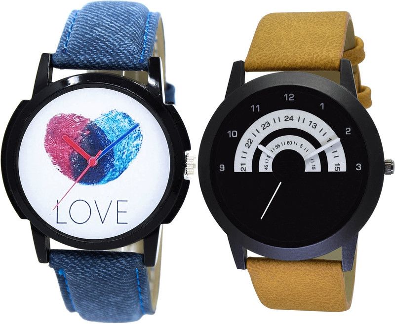 combo watch Analog Watch - For Girls New Wrist Love Analogue Blue And Brown Color Boys And Men Watch - B11-B49 (Combo Of 2 )