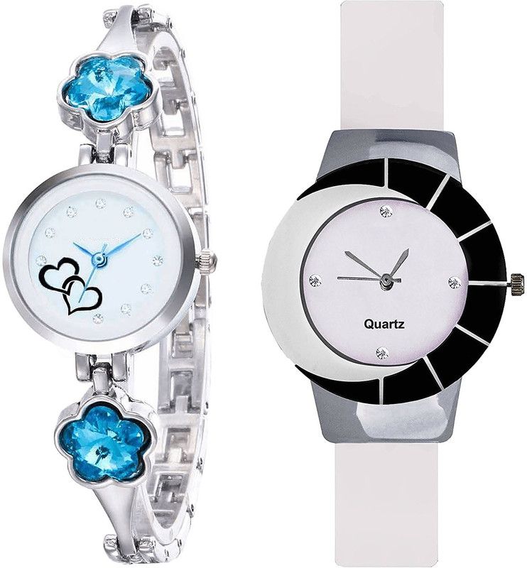 combo watch Analog Watch - For Girls Classical Collegian Love Valentine Analogue Silver And White Color Girls And Women Watch - G432-G11 (Combo of 2 )