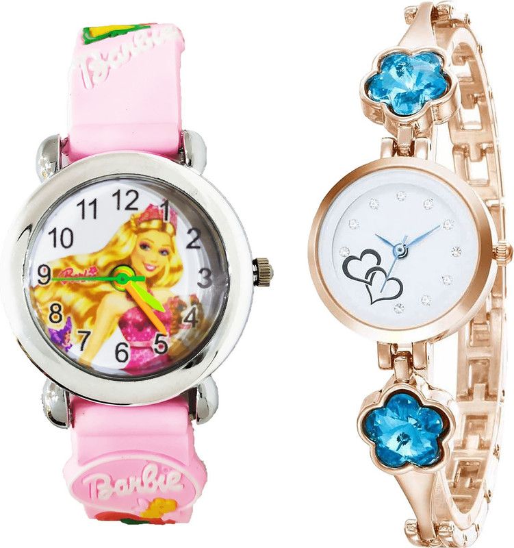 combo watch Analog Watch - For Girls Contemporary Formal Barbie Doll And Love Valentine Analogue Pink And Rose Gold Color Girls And Women Watch - G321-G435 (Combo of 2 )