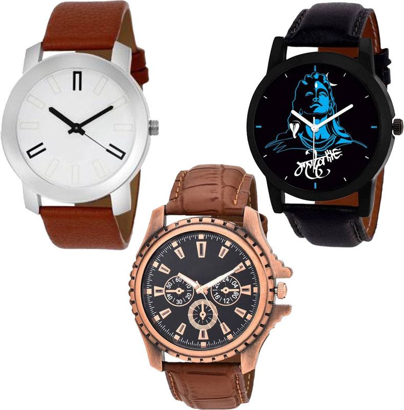 Analog Watch - For Men & Women Combo Pack 3 Best Stylish Designer Leather Belt Watch For Boys & Girls ZB-N38