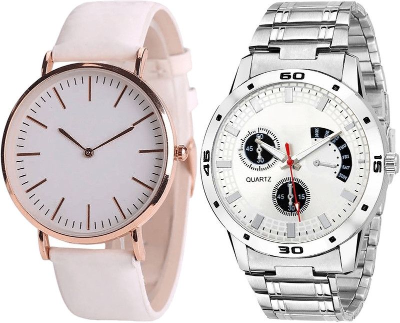 combo watch Analog Watch - For Girls Modern Heart Analogue White And Silver Color Boys And Men Watch - B63-B85 (Combo Of 2 )