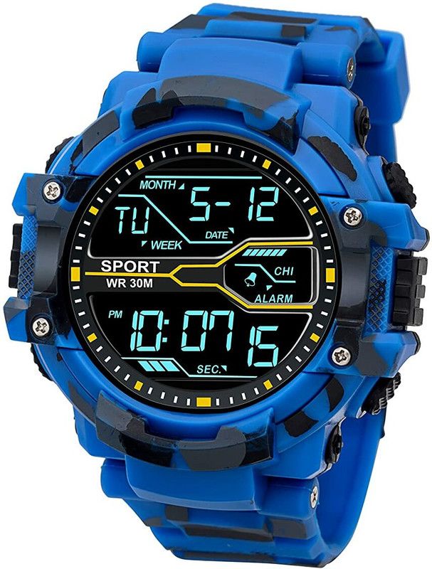 Military Strap, 12h/24h, Multi-Functional, Calendar, Alarm, LED Display Light Digital Watch - For Boys & Girls IIK-DG-020-Blue3