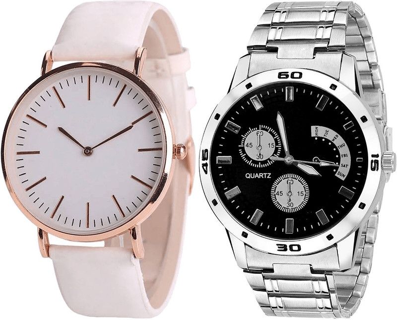 combo watch Analog Watch - For Girls Modern Designer Analogue White And Silver Color Boys And Men Watch - B63-B83 (Combo Of 2 )