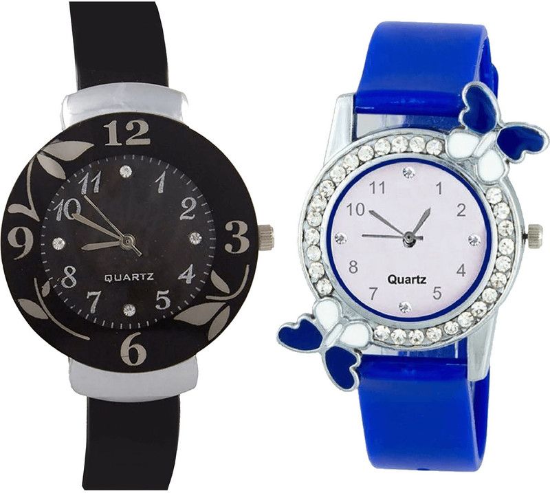 combo watch Analog Watch - For Girls Classical Party Wedding Flower And Butterfly Analogue Black And Blue Color Girls And Women Watch - G24-G98 (Combo Of 2 )