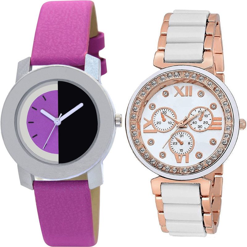combo watch Analog Watch - For Girls Treading High Quality Analogue Pink And White Color Girls And Women Watch - G275-G210 (Combo of 2 )