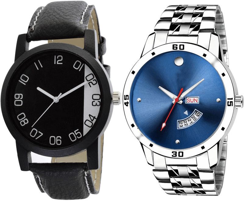 combo watch Analog Watch - For Girls Classical Fashion Day And Date Analogue Black And Silver Color Boys And Men Watch - B38-BL46.105 (Combo Of 2 )