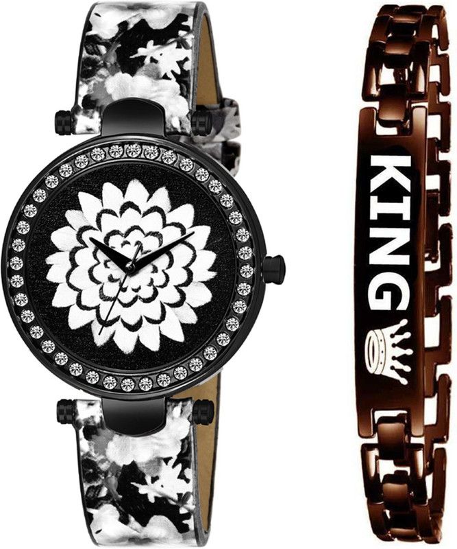 New Combo Attractive Graphic Design Dial & Genuine Leather Strap With Brown Bracelet Analog Watch - For Boys & Girls MT307