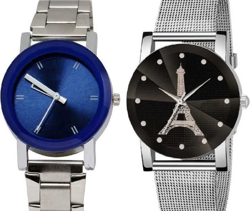 Analog Watch - For Women Beautiful Stylish Blue Dial Silver Chain And Black Dial Eiffel Tower Design Watch