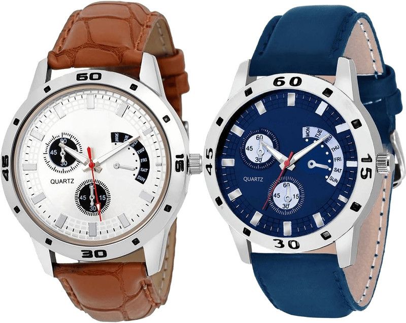 combo watch Analog Watch - For Girls Modern Casual Analogue Brown And Blue Color Boys And Men Watch - B52-B56 (Combo Of 2 )