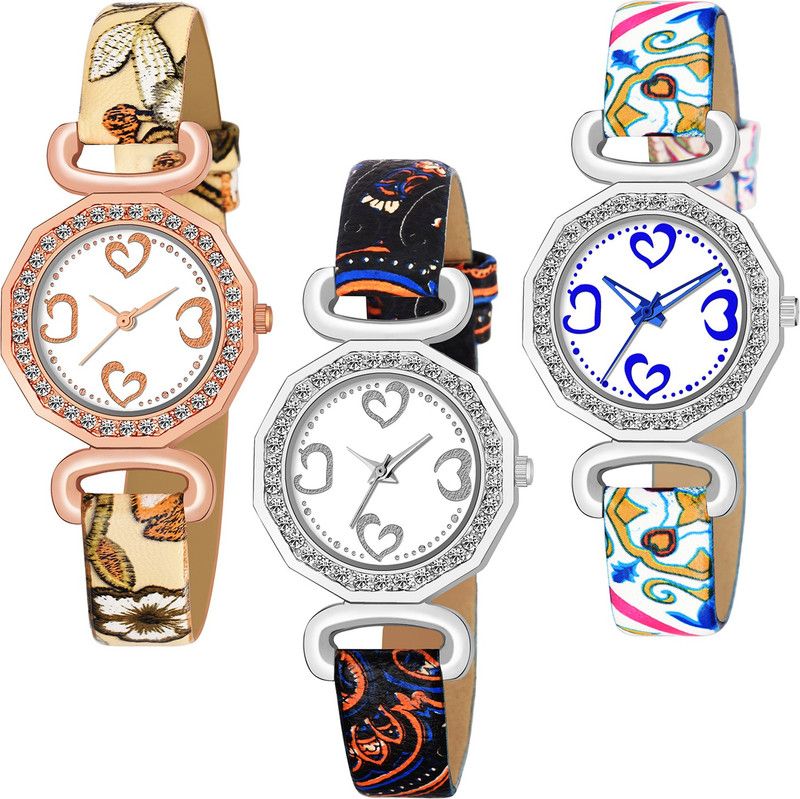 Analog Watch - For Girls Combo Pack 3 New Dial Multicolor Designer Leather Belt Watch For Girls & Women ZB-31123