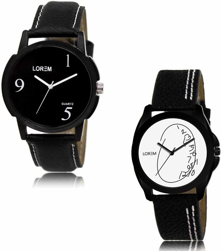 Analog Watch - For Men & Women LR06-LR291 Black-White Glossy finish-Professional Look Combo of 2