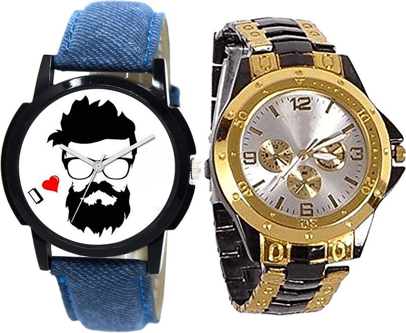 combo watch Analog Watch - For Girls Contemporary Exclusive Beard Style Analogue Blue And Black Color Boys And Men Watch - B12-B73 (Combo Of 2 )