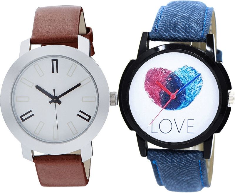 combo watch Analog Watch - For Girls Contemporary Diwali Love Analogue Brown And Blue Color Boys And Men Watch - B44-B11 (Combo Of 2 )