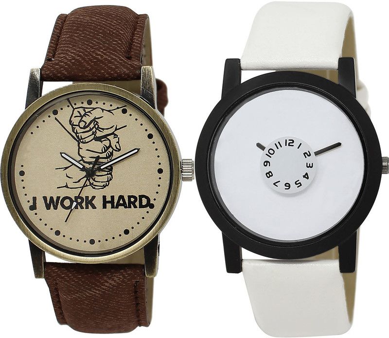 combo watch Analog Watch - For Girls Modern Italian Designer I Work Hard Analogue Brown And White Color Boys And Men Watch - BL46.29-BL46.26 (Combo Of 2 )
