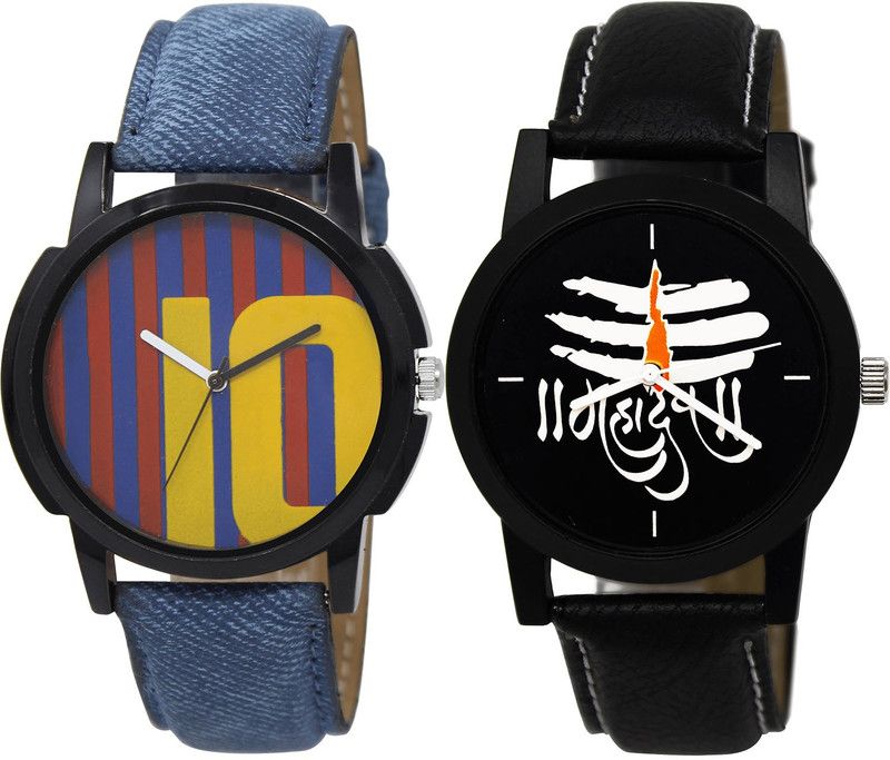 combo watch Analog Watch - For Girls Treading Quartz Messi Football And Mahadev Analogue Blue And Black Color Boys And Men Watch - BL46.10-B114 (Combo Of 2 )