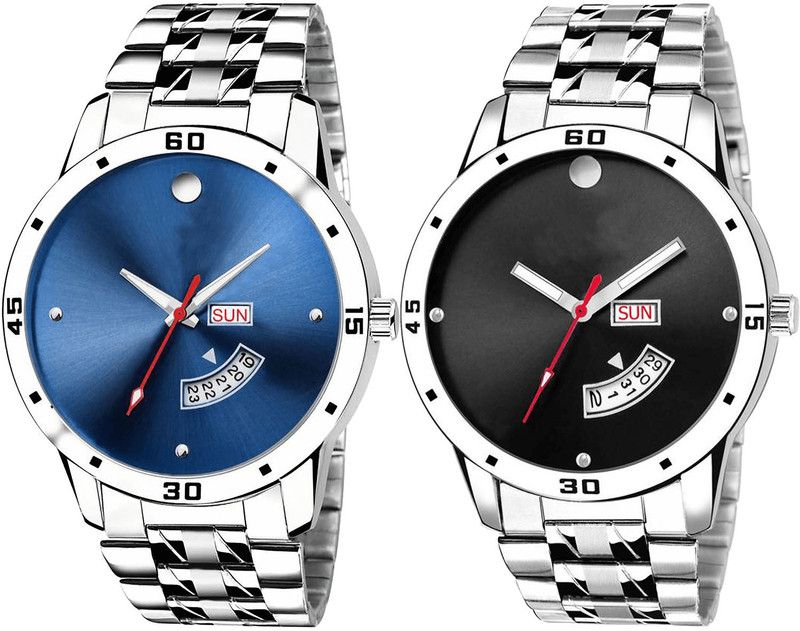 combo watch Analog Watch - For Men Latest Quartz Day And Date Analogue Silver Color Boys And Men Watch - BL46.105-BL46.104 (Combo Of 2 )