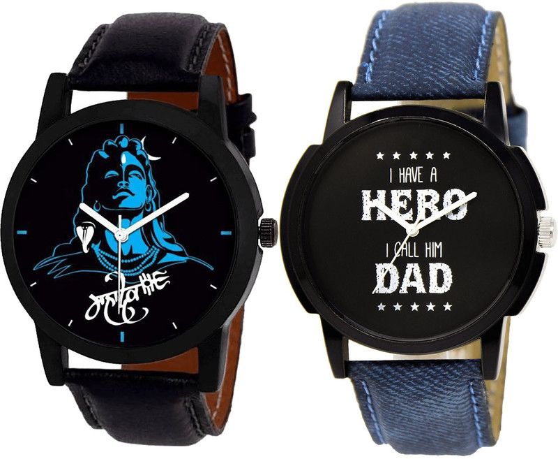 combo watch Analog Watch - For Girls Latest Branded Mahadev Analogue Black And Blue Color Boys And Men Watch - B23-BL46.7 (Combo Of 2 )