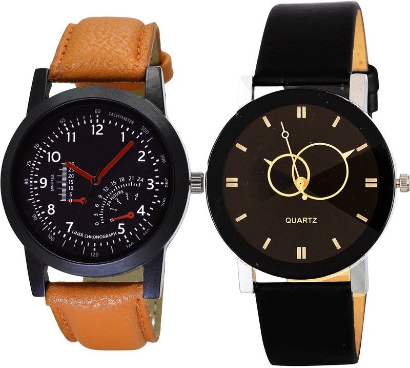 combo watch Analog Watch - For Girls Brand New Rich Geometric Design Analogue Brown And Black Color Boys And Men Watch - B29-B135 (Combo Of 2 )