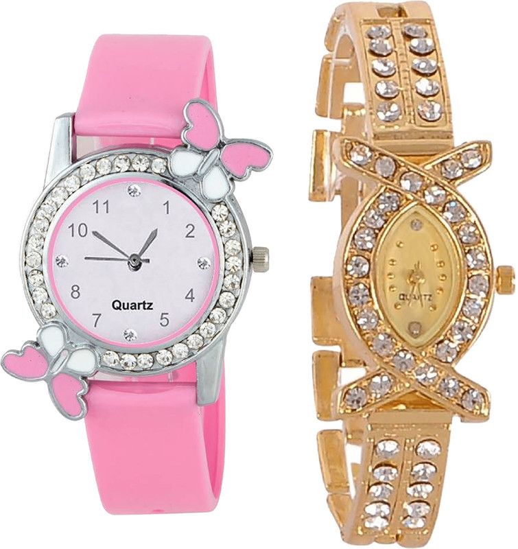 combo watch Analog Watch - For Girls Latest Model Butterfly Analogue Pink And Gold Color Girls And Women Watch - G99-G125 (Combo Of 2 )