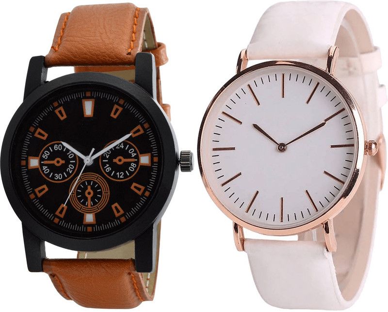 combo watch Analog Watch - For Girls Modern Analogue Analogue Brown And White Color Boys And Men Watch - B31-B63 (Combo Of 2 )