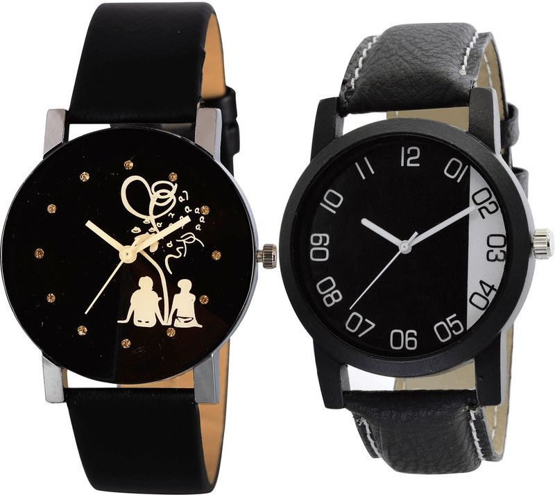 combo watch Analog Watch - For Girls Modish Valentine Couple Love Analogue Black Color Boys And Men Watch - B138-B38 (Combo Of 2 )
