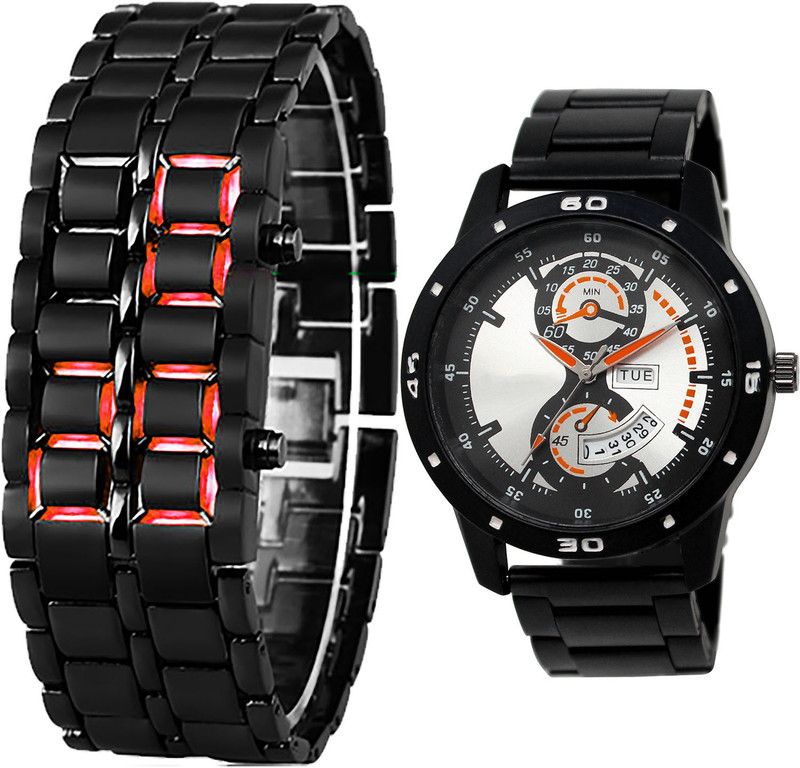 combo watch Analog Watch - For Girls Best Model Led Matel And Day And Date Analogue Black Color Boys And Men Watch - B127-BL46.107 (Combo Of 2 )