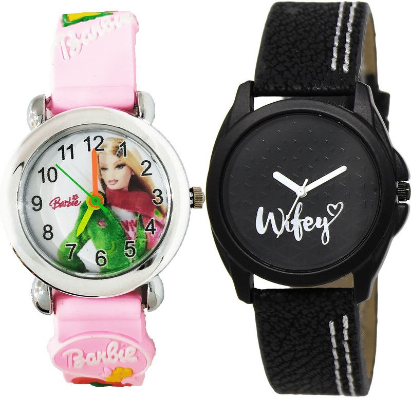combo watch Analog Watch - For Girls Treading Designer Barbie Doll And Wife Analogue Pink And Black Color Girls And Women Watch - G324-GL234 (Combo of 2 )
