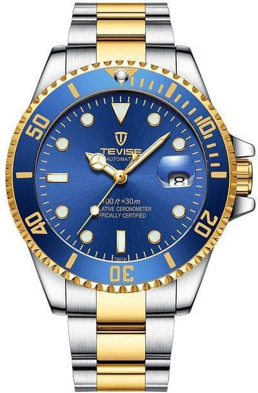 Automatic Mechanical Skeleton Luxury Blue Analog Watch - For Men T8001-Blue-Two-Tone