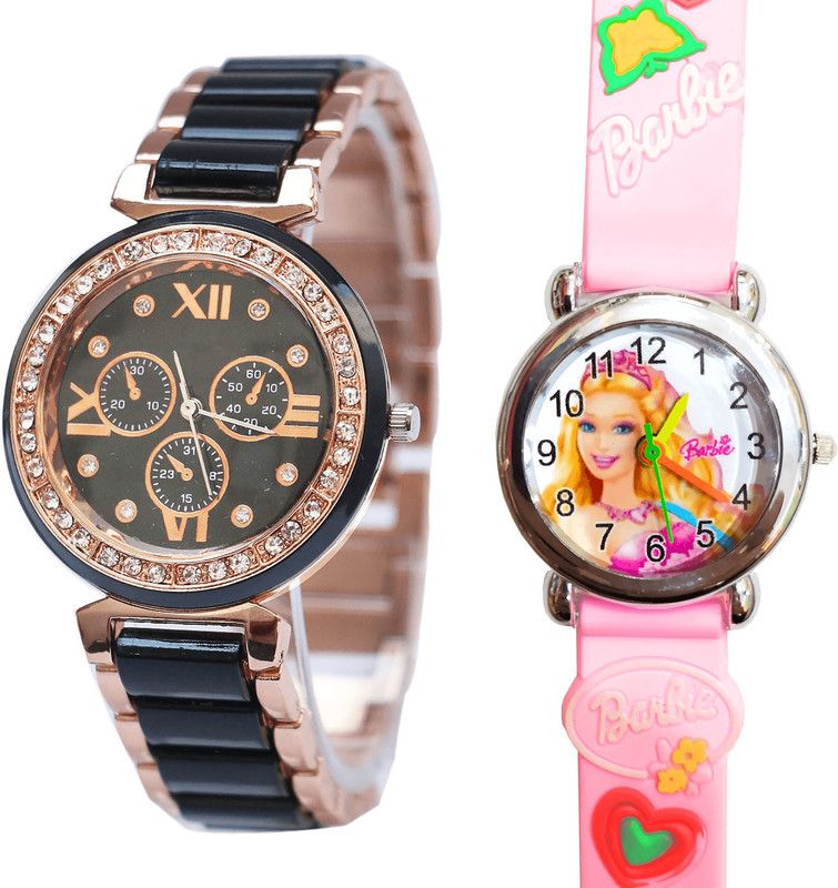 combo watch Analog Watch - For Girls Latest Luxury Analogue Black And Pink Color Girls And Women Watch - G209-G7 (Combo Of 2 )