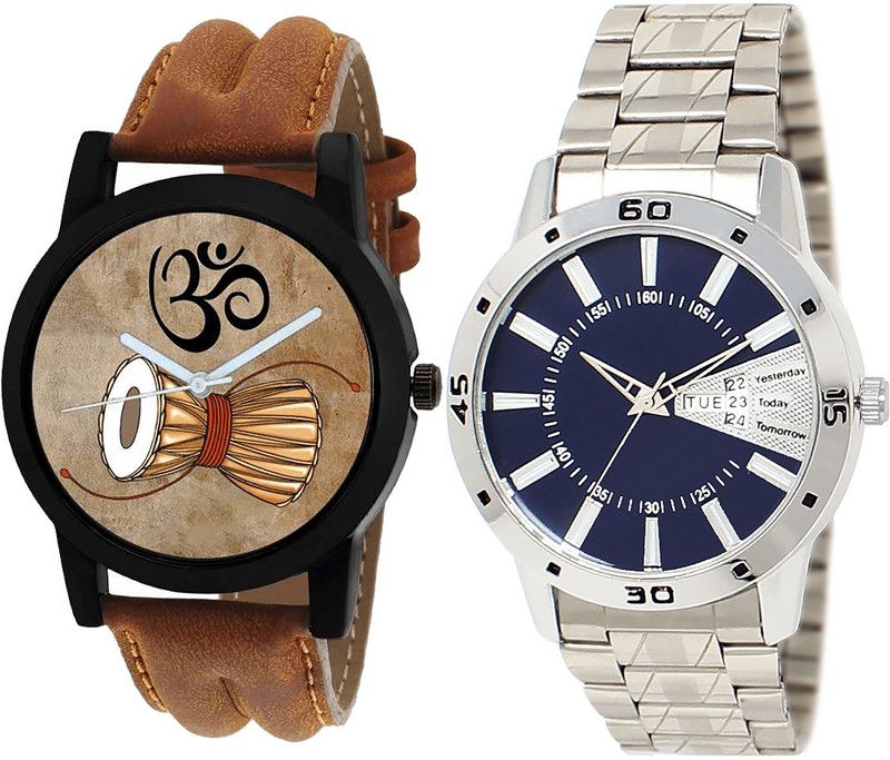 combo watch Analog Watch - For Girls Modern Fashionable Damru And Day And Date Analogue Brown And Silver Color Boys And Men Watch - B25-BL46.102 (Combo Of 2 )