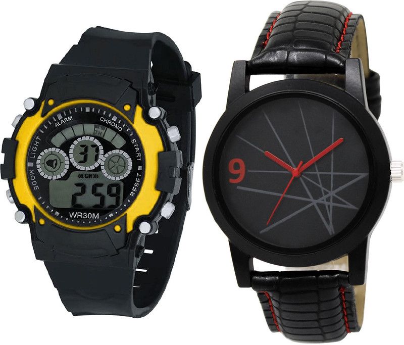 combo watch Analog Watch - For Girls Brand New Fashionable Kids Analogue Black Color Boys And Men Watch - B6-BL46.8 (Combo Of 2 )