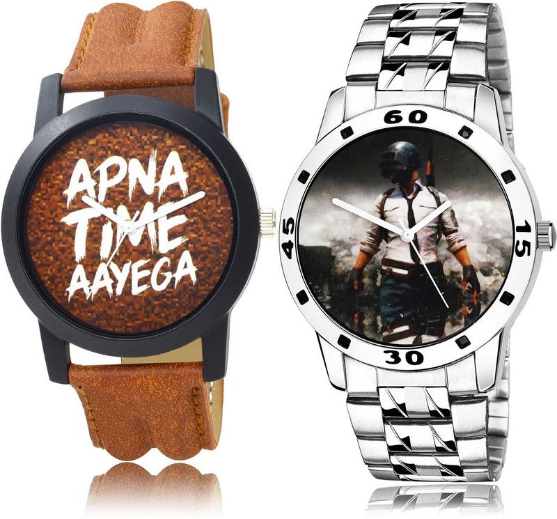 combo watch Analog Watch - For Men Best Stylish Apna Time Aayega And Pubg Military Army Chain Watch Combo Watch For Boys And Men - BO40-B505