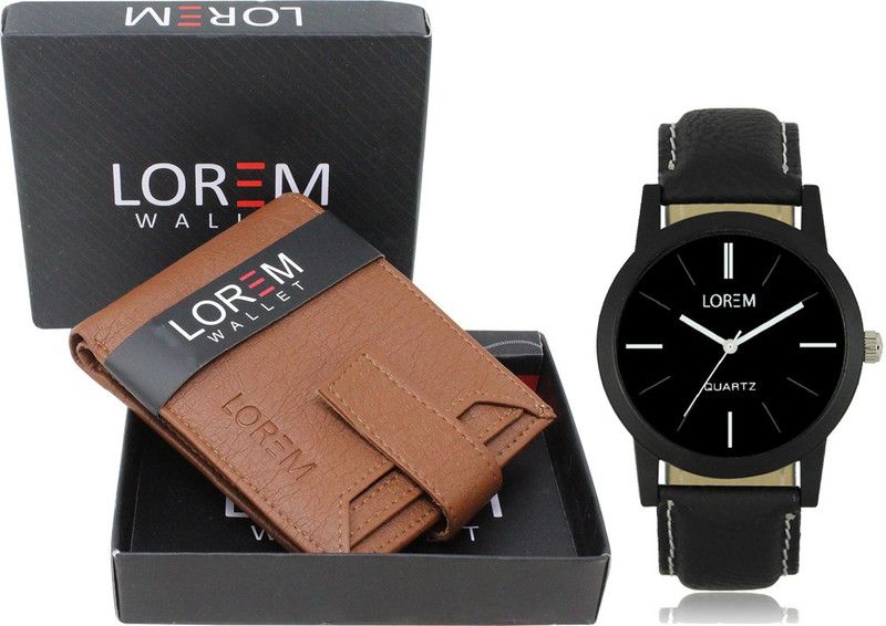 Combo Of Tan Color Artificial Leather Wallet & Analog Watch - For Men FZ-WL10-LR05