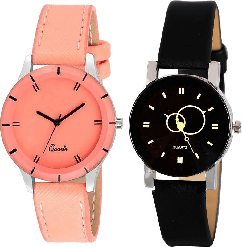 combo watch Analog Watch - For Girls Classical Unique Geometric Design Analogue Red And Black Color Girls And Women Watch - G270-G386 (Combo of 2 )
