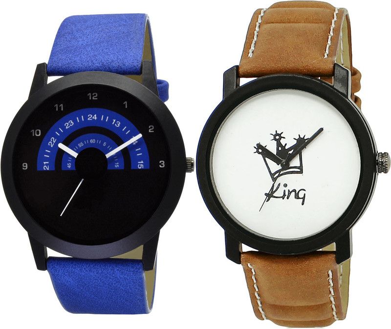 combo watch Analog Watch - For Girls Classical Branded King Analogue Blue And Brown Color Boys And Men Watch - B47-BL46.18 (Combo Of 2 )