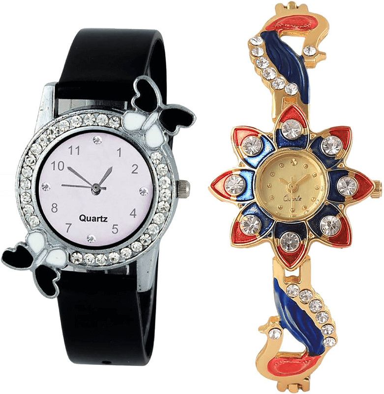 combo watch Analog Watch - For Girls New Diwali Butterfly And Peacock Analogue Black And Gold Color Girls And Women Watch - G97-G118 (Combo Of 2 )