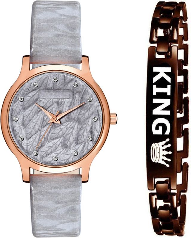 New Combo Attractive Leaf Design Dial & Genuine Leather Strap With Brown Bracelet Strap Analog Watch - For Boys & Girls MT335