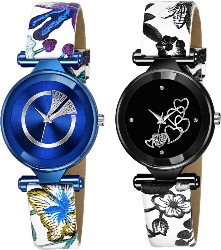 Analog Watch - For Girls Cut Glass Design Black & Blue