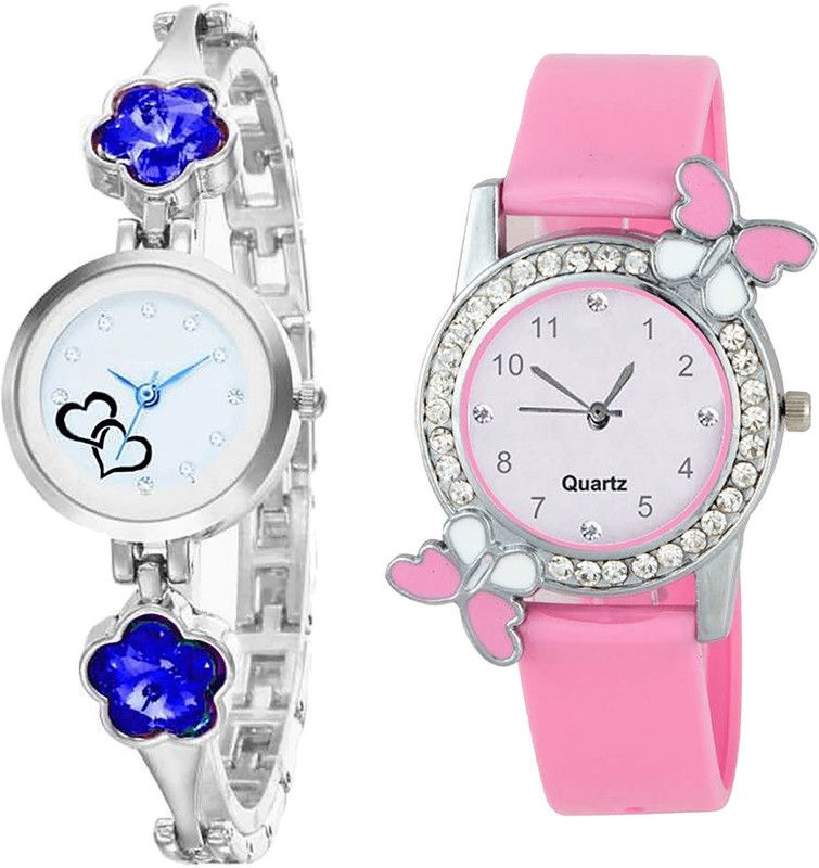 combo watch Analog Watch - For Girls Latest Professional Love Valentine And Butterfly Analogue Silver And Pink Color Girls And Women Watch - G433-G99 (Combo of 2 )