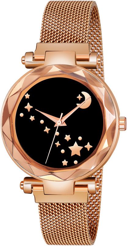 Analog Watch - For Women Analogue Unique Designer Chand Idaka Design Black Dial Rose Gold Magnet Strap
