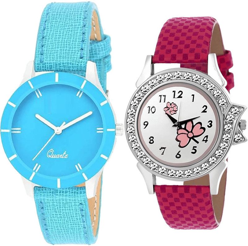 combo watch Analog Watch - For Girls Best Technology Flower Analogue Blue And Pink Color Girls And Women Watch - G269-G128 (Combo of 2 )
